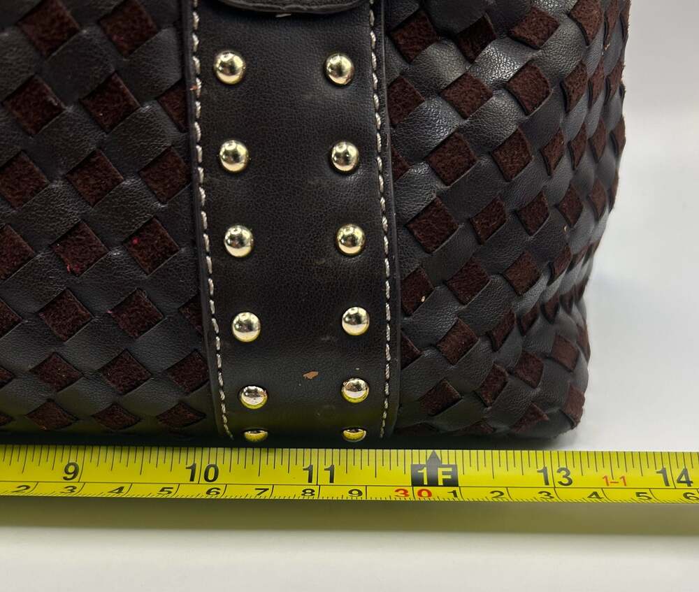 Vintage Brown Woven Satchel with Gold Tone Buckle Detail - Picture 3 of 12